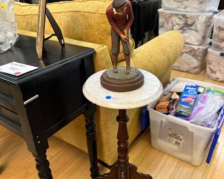 Marble Pedestal and Golfer Statue