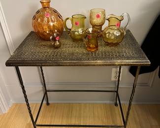 Small Metal Table, Amber Glass