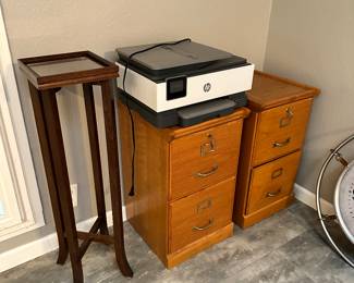 Plant stand, File Cabinets, Printer