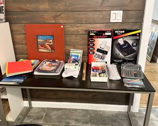 Desk, Office supplies, Calculators, Art