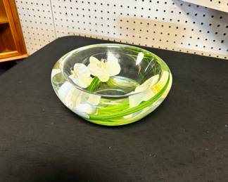 Signed "EMILIO ROBBA" Champagne Magnolia Floral Glass 10" Bowl 