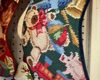 Close-up view of Needlepoint vintage stockings