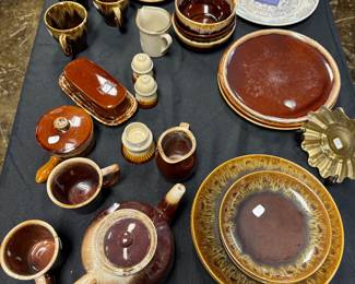 Brown Drip Glaze Teapot, Cups, Butter Dish, Plates...
