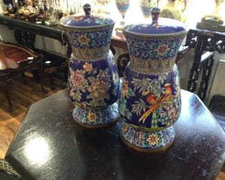 Tall Cloissonne Urns