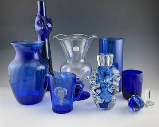 Decorative Blue Glass And Crystal Including Shirley Temple 