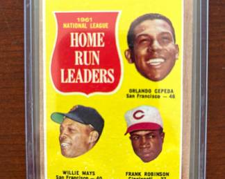 1962 Topps Baseball Card NL Home Run Leaders, Willie Mays, Robinson, Cepeda