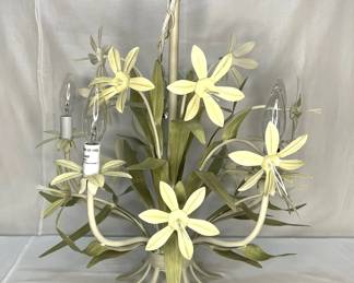 Vintage Tole Metal Floral Chandelier 
