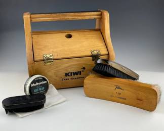 Vintage KIWI Shoe Groomer Shoeshine Box With Brushes