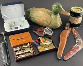 Mens Geneva Quartz Watch, Tie Tacks, Knives, Boomerang  More