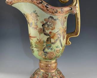 Vintage Chinese Gold Happiness Birds Hand Painted Pitcher Vase