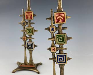 MidCentury Modern Brutalist Hen Holon Brass Candleholders