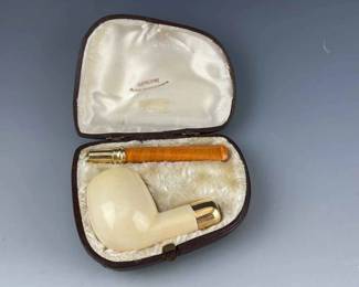 Vintage Genuine Block Meerschaum Pipe With Fitted Case