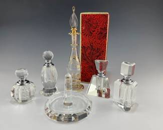 Crystal Perfume Bottles And Ringholder Signed By Designer Oleg Cassini 