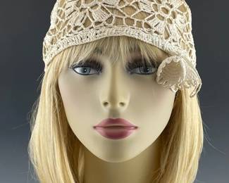 Vintage Handmade Hollow Crocheted Floral Beanie