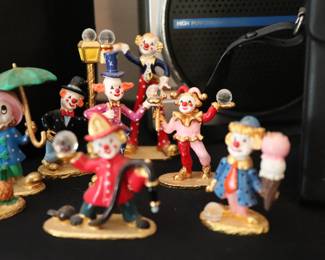 Vintage Spoontiques Mini Pewter Clown Figurines w/ Swarovski Crystal Balls
