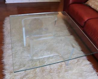 Jeffrey Bigelow Style Mid Century Modern Lucite Base Coffee Table