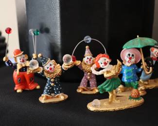 Vintage Spoontiques Mini Pewter Clown Figurines w/ Swarovski Crystal Balls