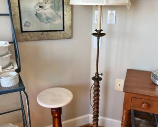 Small Marble Top Pedestal, Antique Floor Lamp