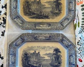 John Mayer Florentine Blue Transferware Platters - 2
 (12.5” x 9.75”),
