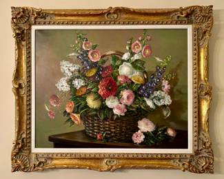 Oil on canvas floral study by the late Winston-Salem artist, Betty Mitchell...