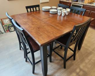 Gathering height dining table and 6 chairs