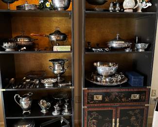Silver punchbowl with cups, Silver water pitcher, Silver Casserole carriers