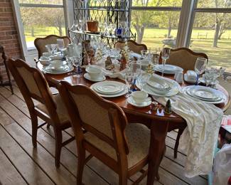 French Provincial dining table and six chairs