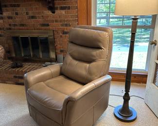 leather modern style recliner, floor lamp