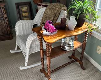 Unusual spool shop made antique walnut side table