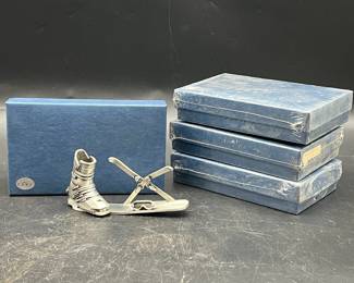 (4) Boxed Fort Ski & Boot Pewter? Soft Metal Decor
