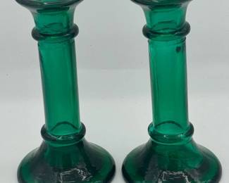 (2) Gorgeous Teal Glass Candlesticks
