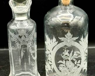 Antique Etched Apothecary Jar & Cruet
