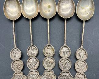(6) Early 20th Century 5” Chinese Silver Demi Spoons
