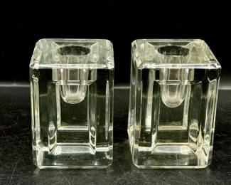 (2) Vintage Art Deco Cubist Wilbur Orme Style Glass Candle Holder/

