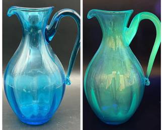 Blenko Art Glass 10.75” Blown Glass Pitcher with Ultraviolet Glow
