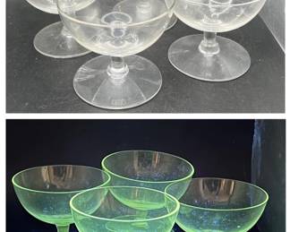 (4) Antique Glasses with Ultraviolet Reactive Green Glow
