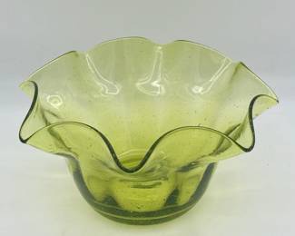 MCM Blenko Olive Ruffled Bowl
