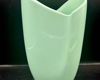 Ceramic Vase Art Deco Style Abstract Vase USA Marked Pottery Light Green VTG

