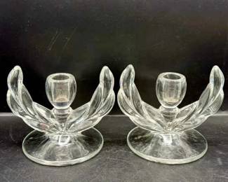 (2) Indiana Glass Willow Candlesticks
Beautiful pair of Art Deco style candlesticks with no cracks or chips.