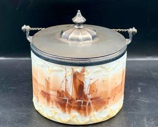 Antique Pairpoint Mt Washington Biscuit Jar Sail Boats-Numbered
