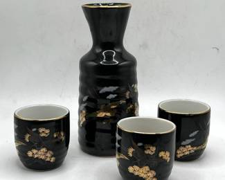 Vintage Porcelain Hand Painted Sake Set with Pour Spout & (3) Cups
