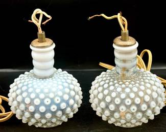 (2) Fenton Opalescent Hobnail Perfume Bottle Lamps
