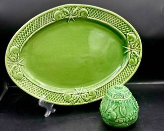 Bordallo Pinheiro Platter & Container Made In Portugal
