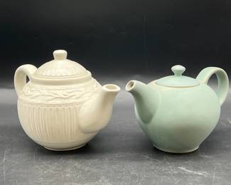 (2) Cream & Celadon Teapots
