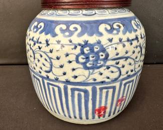 blue and white oriental ginger jar