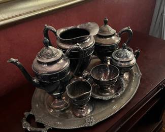 Stainless silver trey and set


