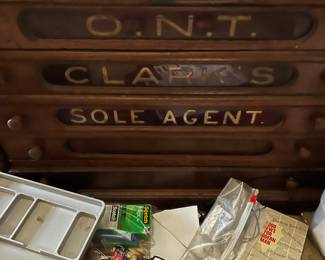 Antique sewing spool holder cabinet. 