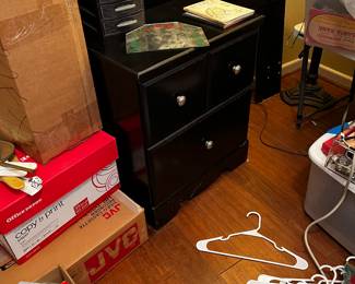 Black wood two drawer end table