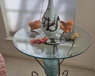 Other Glass Top Side Table - Oriental Vase