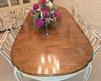 French Provincial Dining Table with 8 Chairs and 2 Leaves
